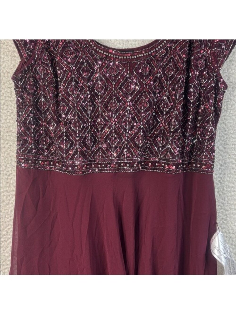 NWT J Kara Womens Burgundy Beaded Short Sleeve Empire Waist Gown PLUS SIZE 18 - Picture 5 of 16